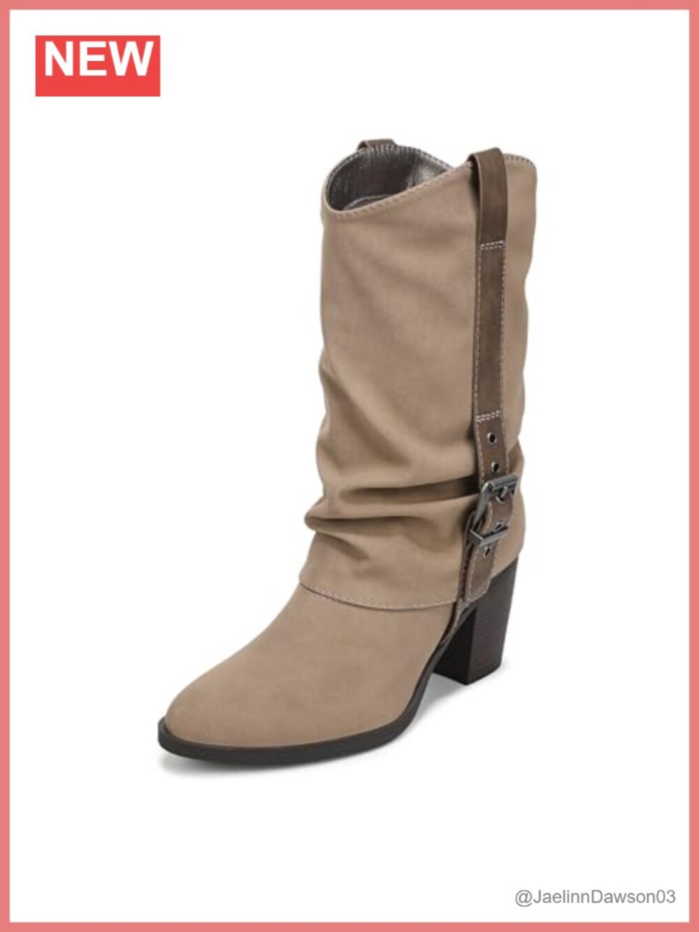 Faux Suede Mid-Calf Boots, Almond Toe Slouchy Bootie